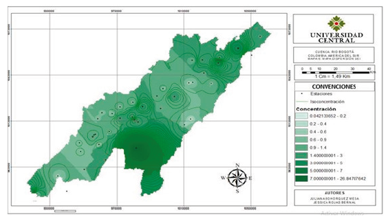 Mapa de dispersión de gei en la cuenca del río Bogotá