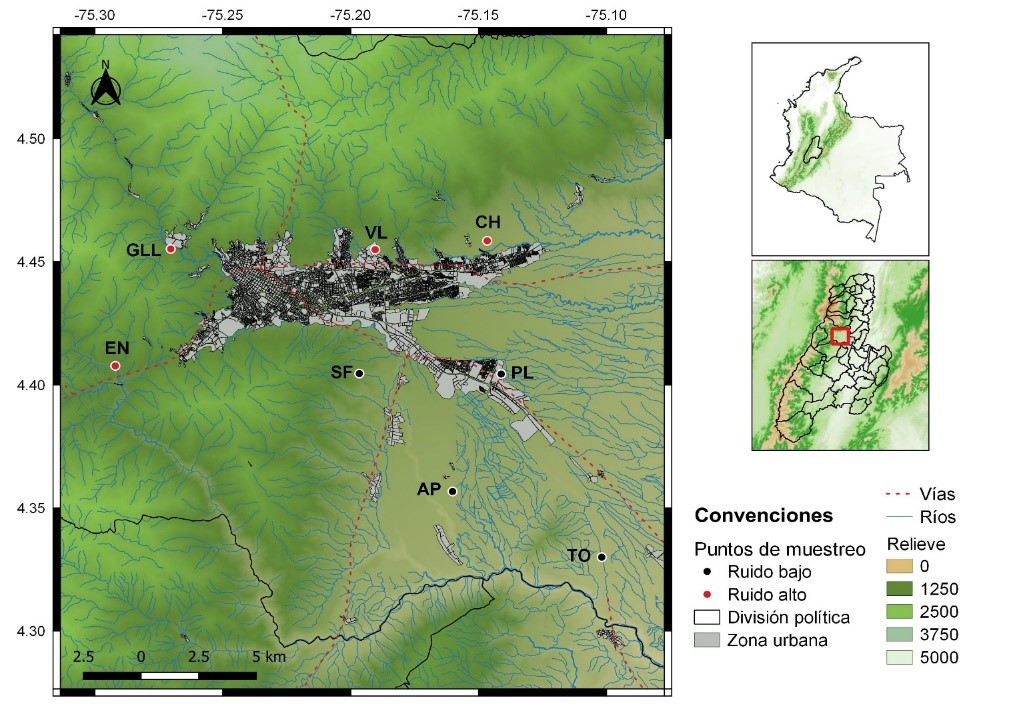 Localidades
estudiadas en el municipio de Ibagu&eacute; (Tolima)