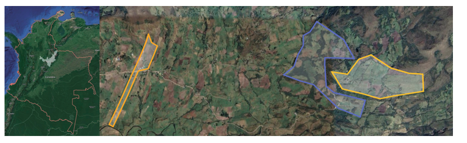 Figura 1. Sitio de estudio de las fincas: Los Chorros,
Buenavista y La Laguna, ubicadas en el sector Daita del municipio de Gámeza