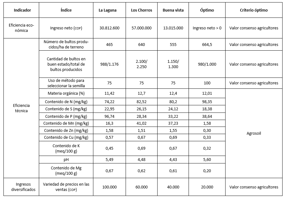 Tabla 4. Resultado de
indicadores de dimensión económica
