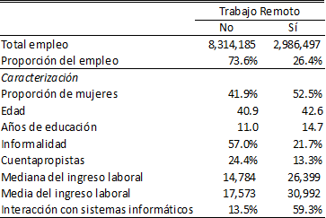 Caracterizaci&oacute;n de las ocupaciones compatibles y no
compatibles con el trabajo remoto