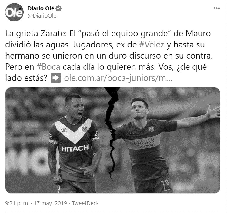  Publicación de Twitter del diario Olé 