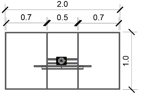 Top view of the rectangular-shaped support structure, with low-speed motor
positioned at the center of the structure, as well as the angular to linear movement
transfer mechanism.