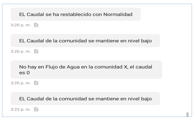 Mensajes recibidos desde el
prototipo
