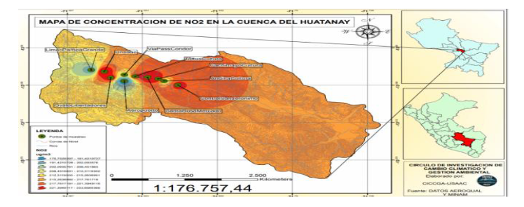 Mediciones de NO2 en los puntos de monitoreo, datos aeroqual.