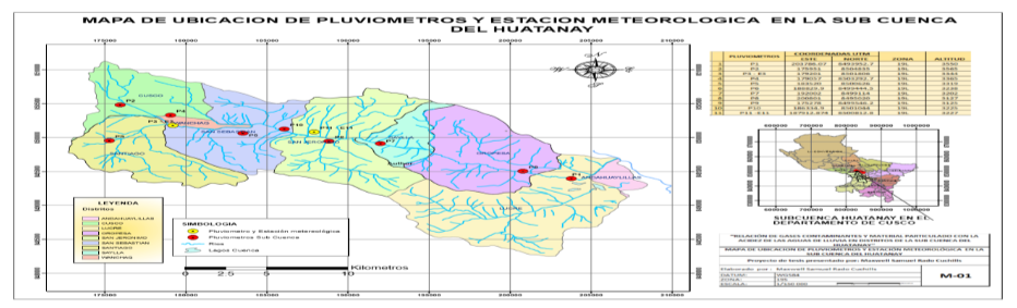 Ubicación de pluviómetros
y estaciones meteorológicas.