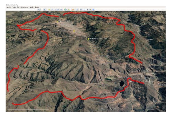 Orografía cuenca del Huatanay explorador Google Earth 02-03-2021, área de estudio.