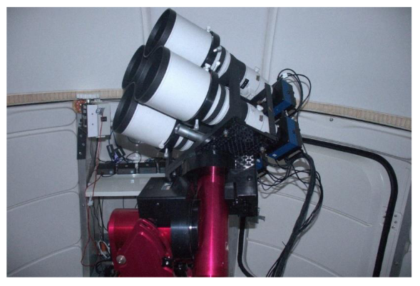 Sistema Novedoso de &Oacute;ptica
Refractiva Integrada: la montura, matriz de lentes s&uacute;per telefoto y c&aacute;maras,
conectadas a las computadoras.