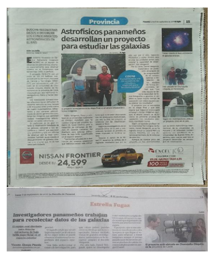 El Siglo y La Estrella de Panam&aacute;
fueron los primeros en informar al pa&iacute;s lo que se est&aacute; haciendo en Cocl&eacute; en materia de investigaci&oacute;n en Astrof&iacute;sica.