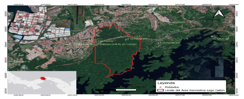 Ubicación y límite del Área Recreativa Lago Gatún en Panamá