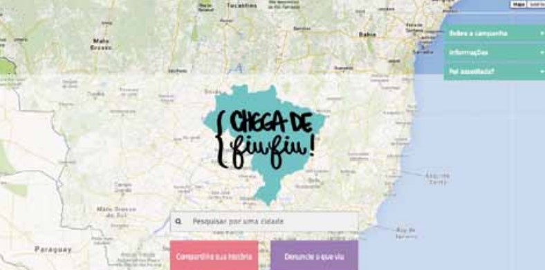 Página principal do “Mapa do Fiu Fiu”,
ferramenta colaborativa que faz parte da campanha. 