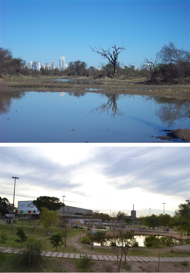 Arriba izquierda:
el agua salvaje en las islas, frente a la ciudad. Abajo izquierda: el Acuario
como representación monumentalizada y didáctica del agua salvaje.