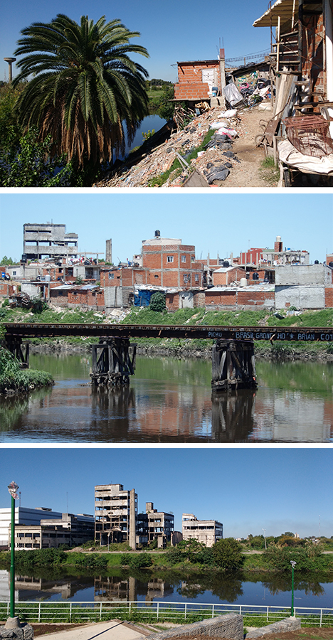 A. Barrio San Blas, Barracas,
CABA, Mayo 2018 | B. Meandro de Brian, relocalización, Barracas CABA, 
Diciembre de 2015. | C. Camino de sirga, altura nuevo complejo habitacional
Mundo Grúa, Barracas CABA, Mayo 2018. Autor: Felipe Ochsenius.

 