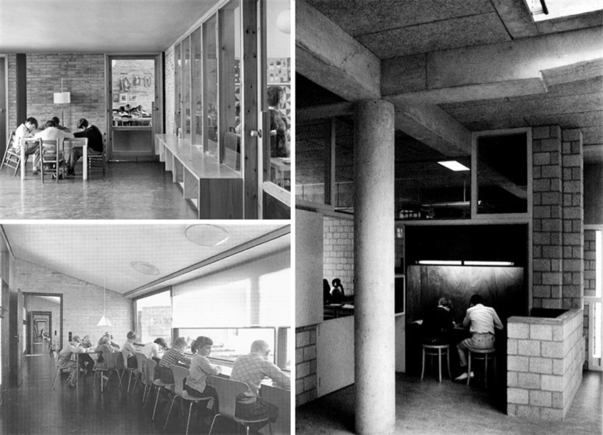  Posibilidades de aprovechamiento de los
espacios intermedios de la escuela: escuela Sant Jordi en Pineda del Mar, de
Martorell, Bohigas y Mackay (España); escuela Munkegards de Jacobsen (Dinamarca)
y escuela Apollo de Herztberger (Holanda). Fuentes: MBM Arquitectes; Herztberger
(2008); y Roth (1961, p. 134), respectivamente.