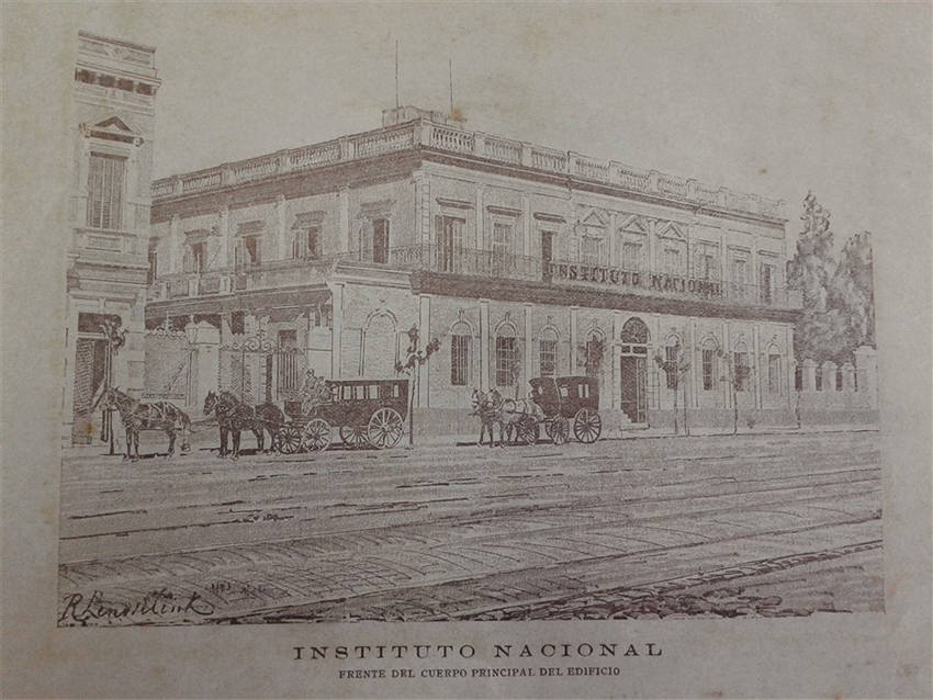 Ilustraci&oacute;n del
Instituto Nacional (del Caballito), Externado. 1890. Contratapa del Programa y
Juicios de la Prensa del Instituto Nacional (Pizzurno y Tufr&oacute;, 1891). 