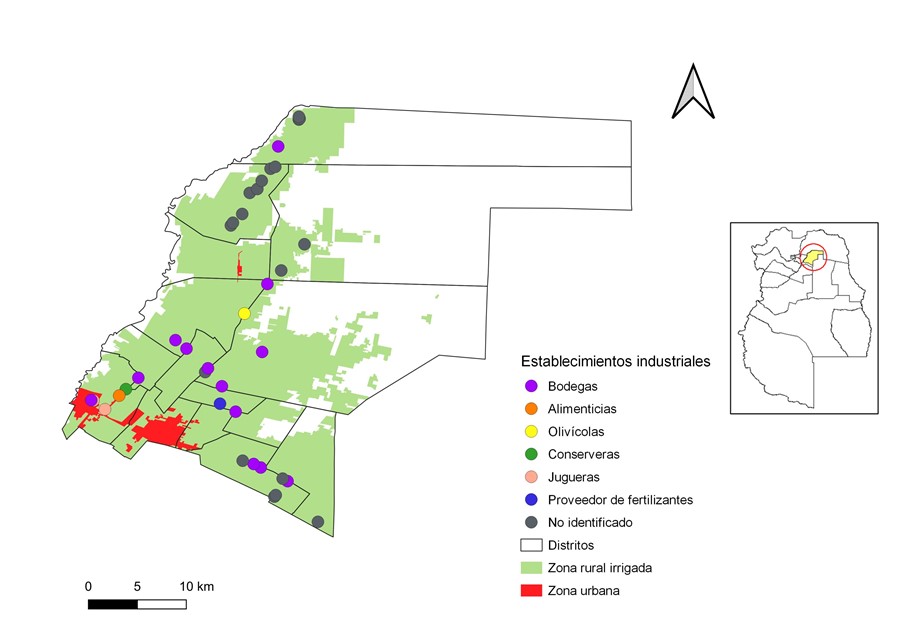 Localizaci&oacute;n de industrias en la zona rural del departamento San Mart&iacute;n. Fuente: elaboraci&oacute;n sobre la base de Google Earth y Google Maps.