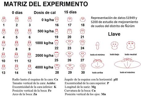 Representación de los resultados obtenidos en el suelo del distrito de Ñürüm, a partir de las caras de Chernoff.