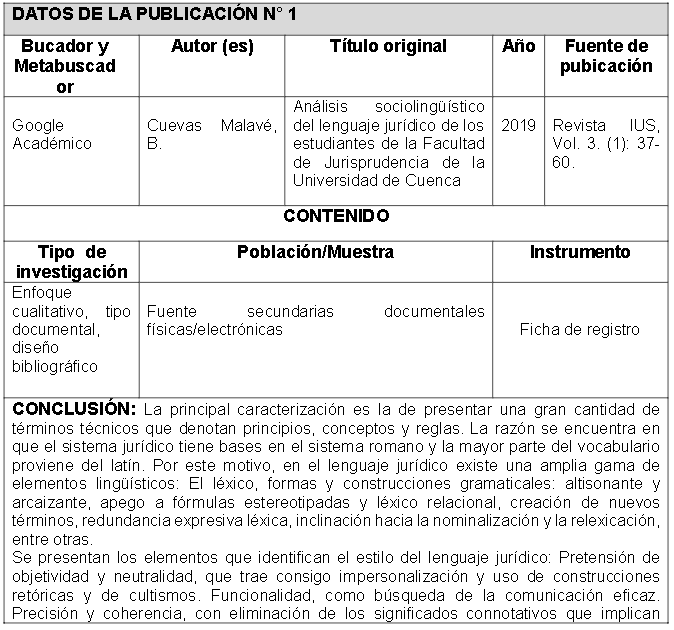 Categoría de Análisis: Caracterizar el lenguaje jurídico