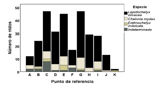 Distribución de los nidos en
los puntos de referencia