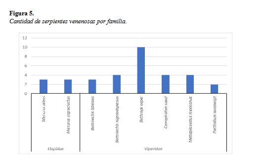 Cantidad de serpientes
venenosas por familia.