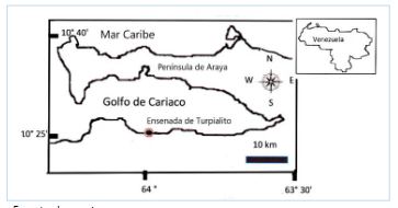 Figura 1. Localización del área de estudio y colecta de
ejemplares   de Ctenoides
scaber