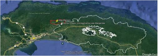 Ubicación  del  área de  estudio de la Reserva Valle del Mamoní , República de Panamá