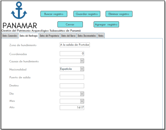 visualización de
la base de datos denominada PANAMAR