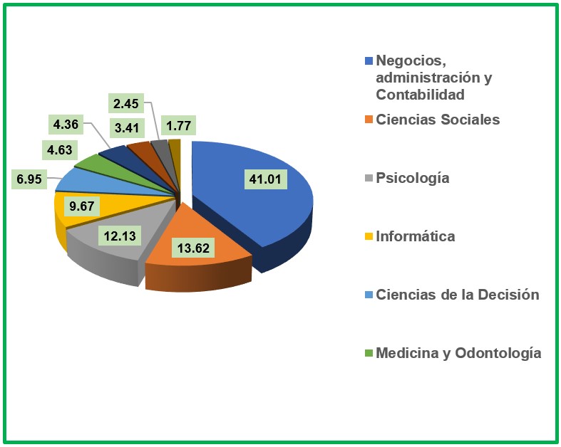  Distribución porcentual
de las áreas temáticas
identificadas en el análisis bibliométrico