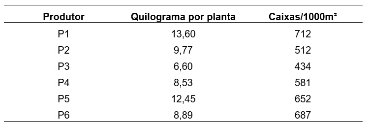 Valores referentes à produtividade obtida por cada produtor
(2017-2018)