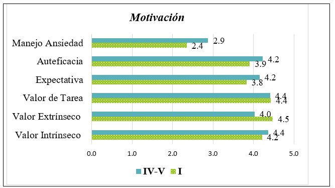 Motivación por componente y grupo: IV-V año y I
año.