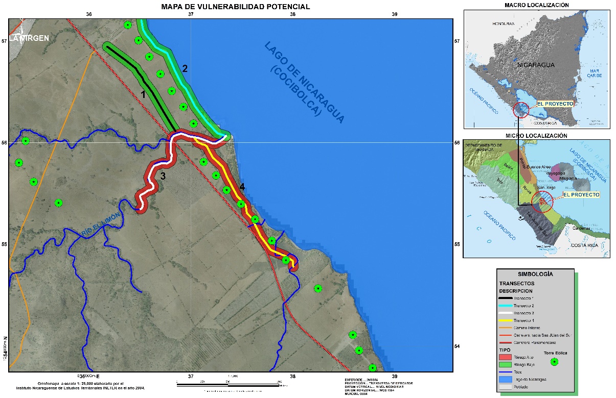 Figura
2.- Mapa de Vulnerabilidad Potencial. Eolo de Nicaragua S.A. 2011-2012.