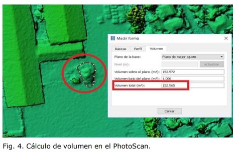 Cálculo de volumen en el PhotoScan.