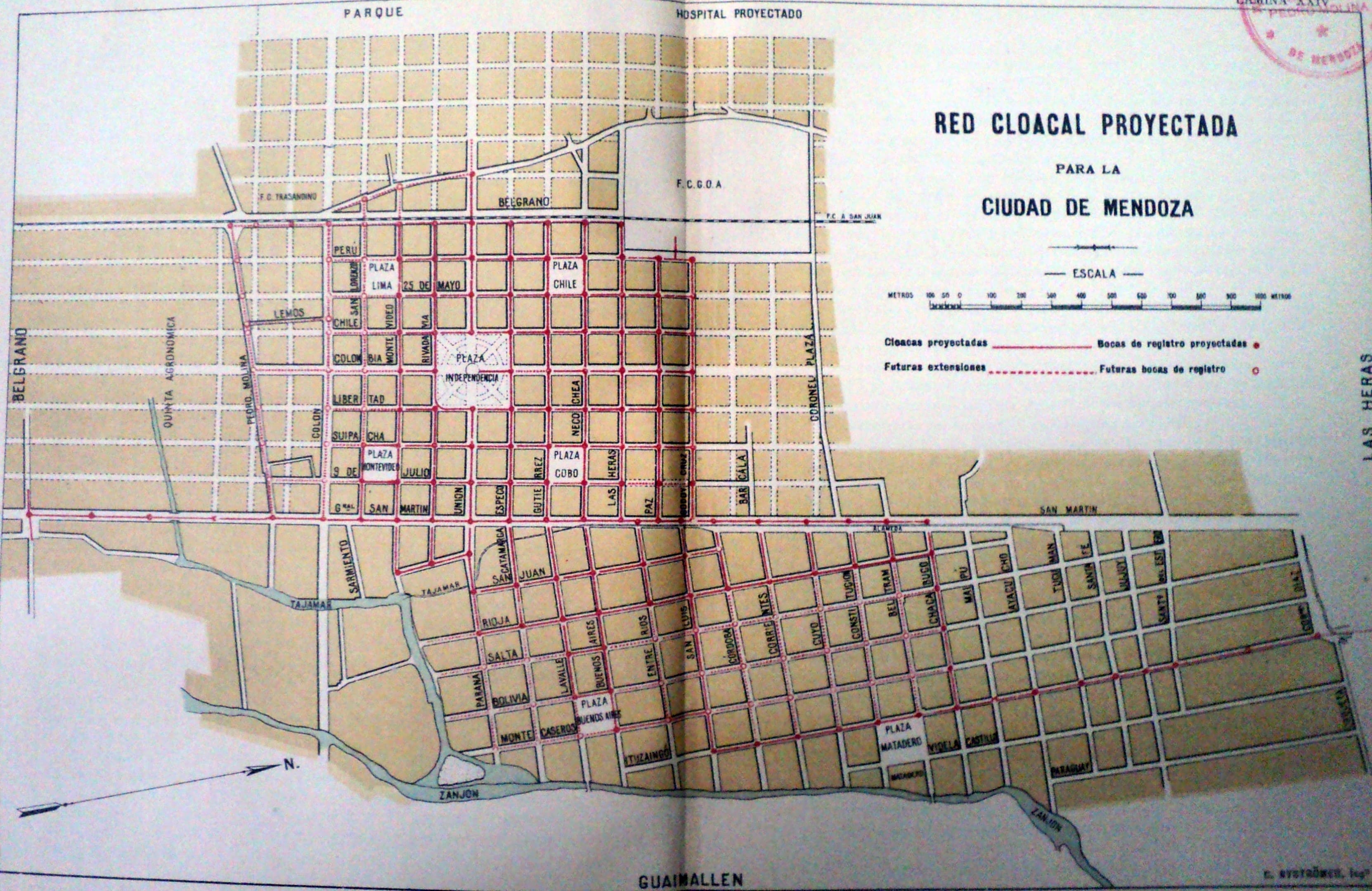 Red cloacal proyectada, Mendoza 1888
