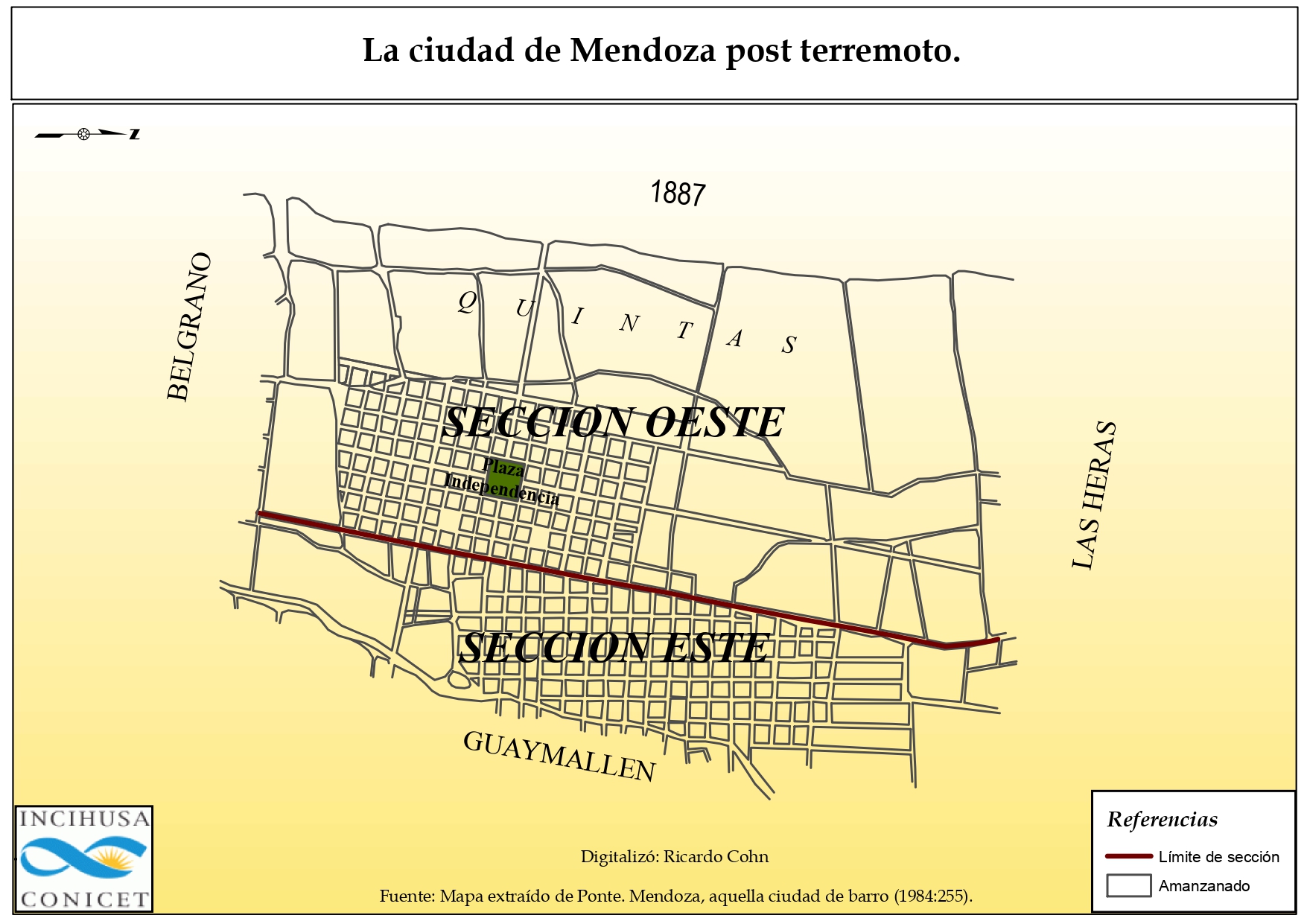  Mapa de la Ciudad de Mendoza en 1887. Las
“dos ciudades”
