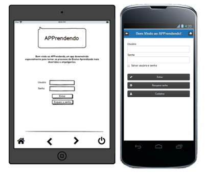 Tela no Protótipo
(Mockup) e no Aplicativo final
