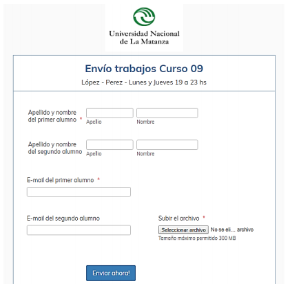 Formulario
JForm para la entrega de trabajos pr&aacute;cticos