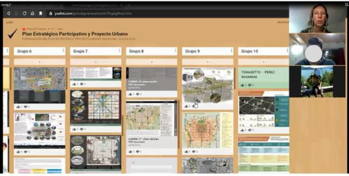 Trabajos
grupales expuestos en Padlet sincrónica y disponibles posterior a la clase en línea