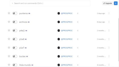 Listado de los desarrollos efectuados por un equipo
de trabajo con la fecha del último acceso