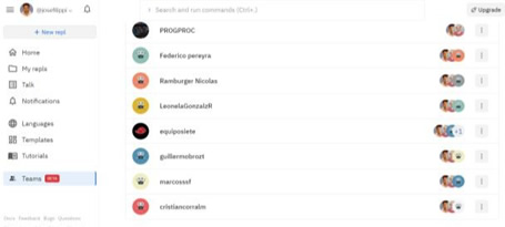 Listado de los equipos de programación que se
conformaron entre cada estudiante y sus docentes