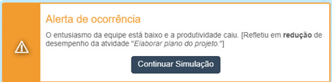  Advertência de ocorrência na execução simulada do
projeto