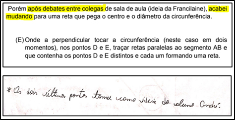 Fala de dois alunos
destacando a importancia da situação da formulação