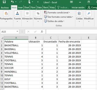 Ejemplo de
planilla Excel