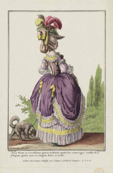 Etienne
Claude Voysard. Gravurista: Claude Louis Desrais.
Jeune Dame en
Circassienne garnie de blonde, ornée d’um ruban tigré... 1778