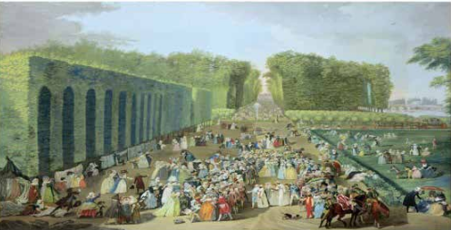 Charles-Eloi Asselin. Promenade des Ambassadeurs de Tipu Sultan dans le
Parc de Saint-Cloud, 8 août 1788, organisée par Marie Antoinette. 1788