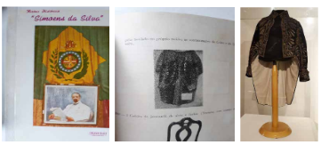 a) capa catálogo do leilão do Museu Simoens da Silva; b) foto interna do catálogo do “fardão”; c) foto do 

“fardão dentro da vitrine, na exposição de longa duração