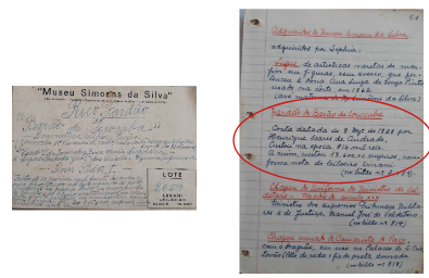 Documentos identificados como “fardão”: a) ficha do MSS; b) Manuscrito com informações de peças 

adquiridas no leilão do Museu Simoens da Silva