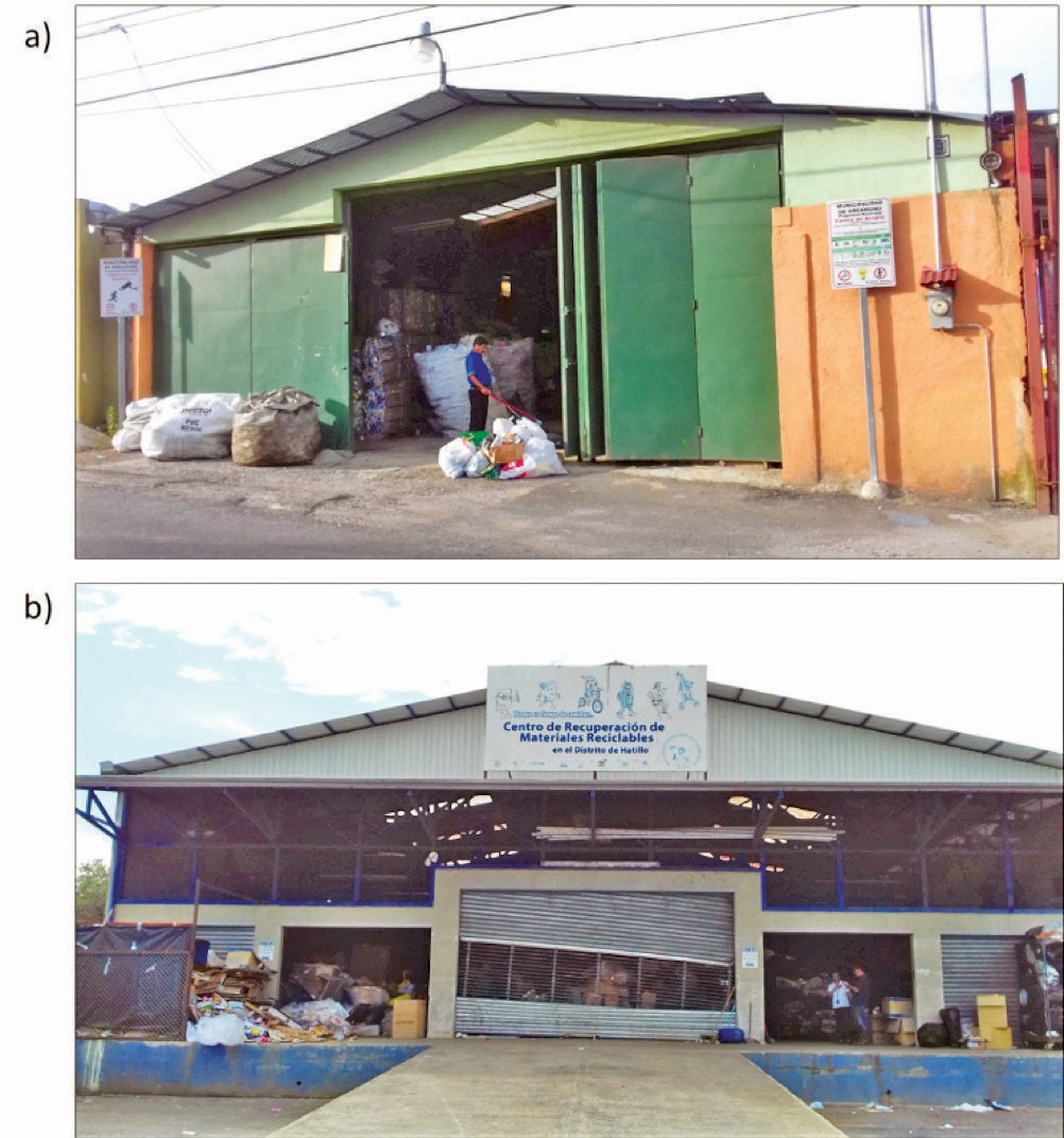 Instalaci&oacute;n con un &uacute;nico acceso y sin muelle de carga (a) e instalaci&oacute;n con entrada y salida separadas, as&iacute; con como un muelle de carga (b).