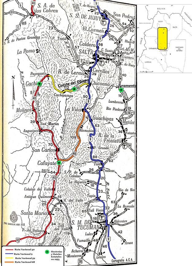 Circuito de Hoteles y Hoster&iacute;as del Plan de Obras P&uacute;blicas de Salta de 1953.