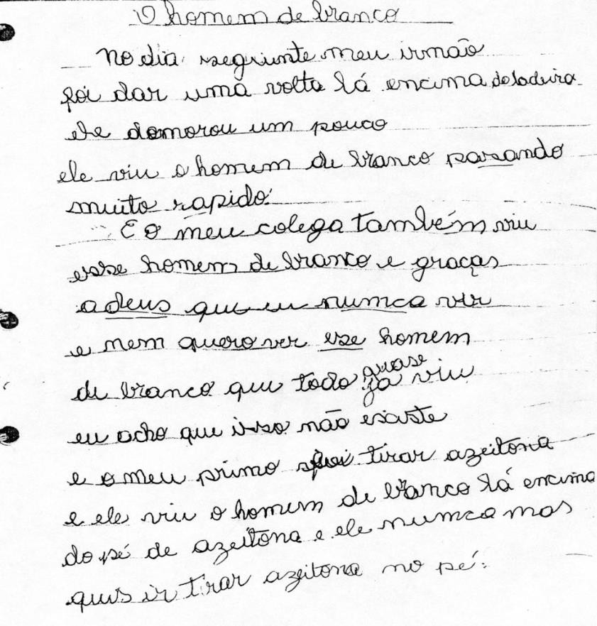 Figura 1– Texto de um aluno sobre a o Homem de Branco