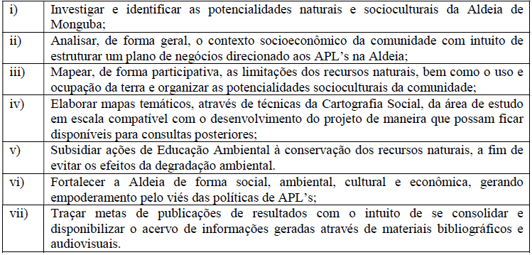 Objetivos
específicos da proposta